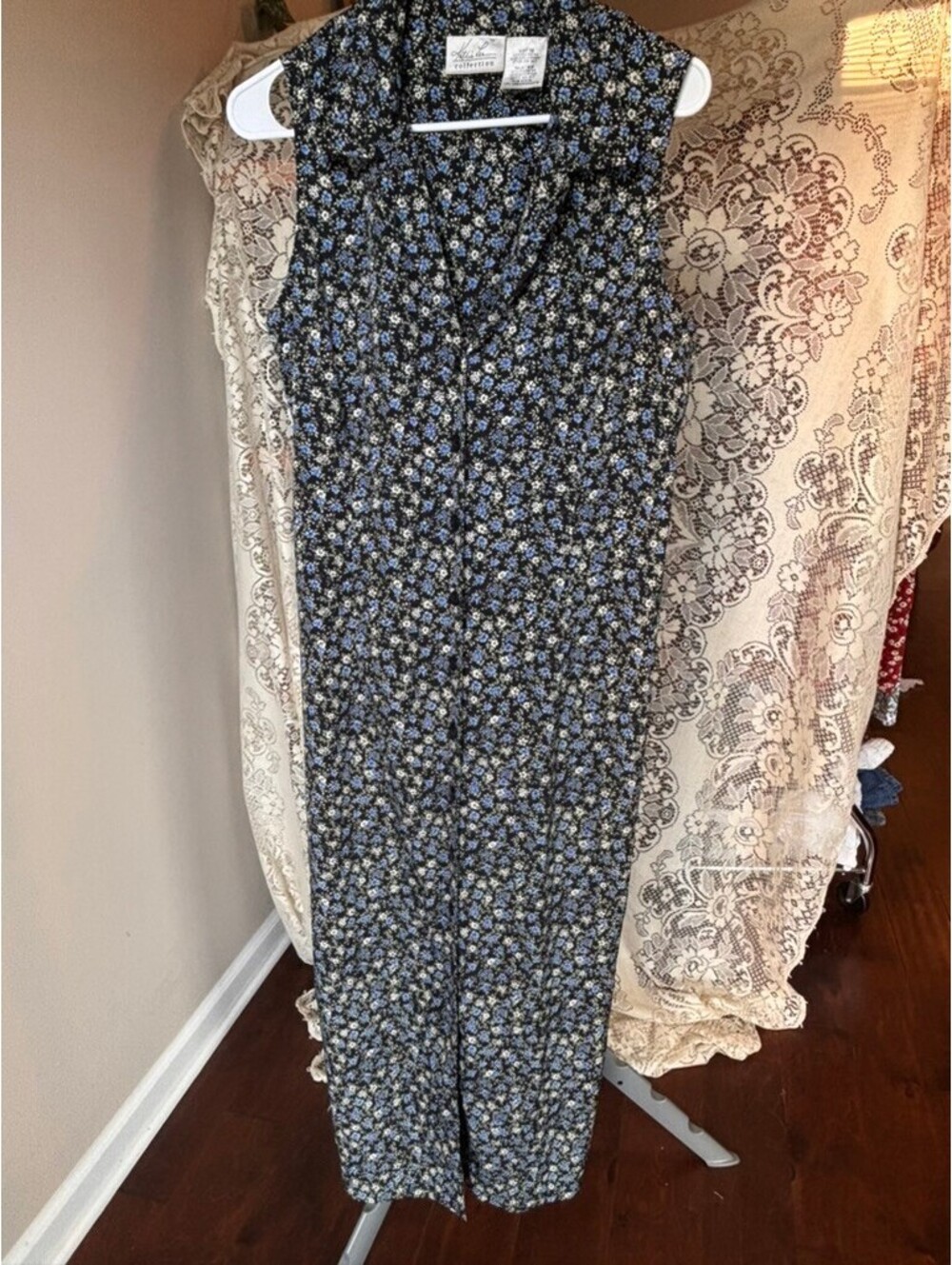 Vintage Plus Size Blue Floral Button Front Maxi Dress Sleeveless Cottagecore 18